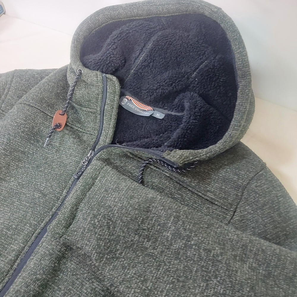Free Country Men's Full Zip‎ Fleece Lined Hoodie Jacket Green Heather XL